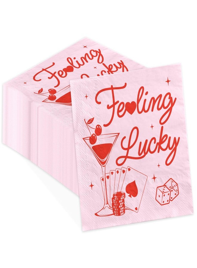Greencian 100Pcs Valentine's Day Feeling Lucky Paper Napkins 3 Ply Casino Bachelorette Disposable Absorbent Hand Towels Las Vegas Party Guest Napkins for Casino Bachelore Party Lunch Dinner Bathroom Decorations - Image 1